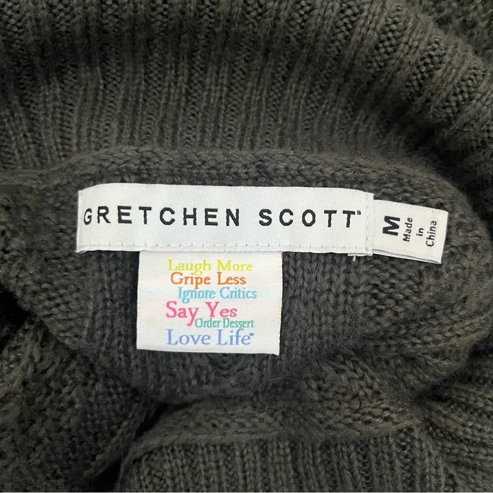 Gretchen Scott Knot Enough Turtleneck Sweater Dark Gray M Aran Pattern Bobble
